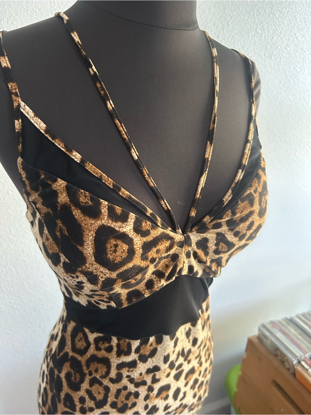 Leopard Print Strappy Chemise - Women Dress